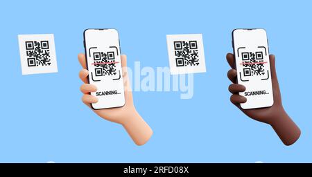 Scannen von QR-Codes und Lesen von 3D-Darstellung. Stockfoto