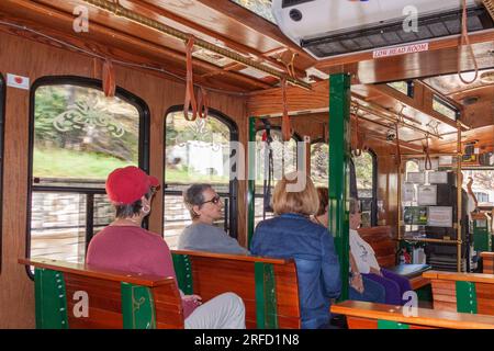 Trolley-Fahrt in Eureka Springs, Arkansas. Stockfoto