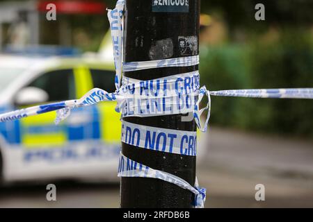 London, Großbritannien. 31. Juli 2023. Das Polizeivideo wurde am Tatort in London gesehen. (Kreditbild: © Dinendra Haria/SOPA Images via ZUMA Press Wire) NUR REDAKTIONELLE VERWENDUNG! Nicht für den kommerziellen GEBRAUCH! Stockfoto