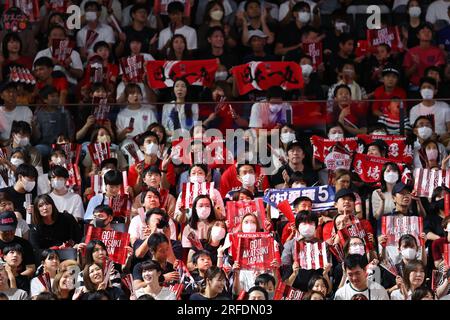 Gunma, Japan. 2. Aug. 2023. Japan Fans (JPN) Basketball : Männer Basketball Internationales Freundschaftsspiel zwischen Japan 79-72 Neuseeland in der Open House Arena Ota in Gunma, Japan . Kredit: Naoki Morita/AFLO SPORT/Alamy Live News Stockfoto