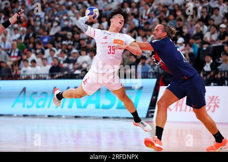 Ariake Arena Tokio, Japan. 2. Aug. 2023. Naoki Fujisaka (JPN), 2. AUGUST 2023 - Handball : Paris Saint-Germain Handball Japan Tour Match zwischen Paris Saint-Germain 39-24 Japan in der Ariake Arena Tokyo, Japan. Kredit: Naoki Nishimura/AFLO SPORT/Alamy Live News Stockfoto