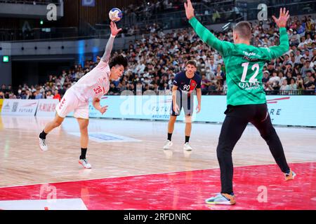 Ariake Arena Tokio, Japan. 2. Aug. 2023. Naoki Fujisaka (JPN), 2. AUGUST 2023 - Handball : Paris Saint-Germain Handball Japan Tour Match zwischen Paris Saint-Germain 39-24 Japan in der Ariake Arena Tokyo, Japan. Kredit: Naoki Nishimura/AFLO SPORT/Alamy Live News Stockfoto