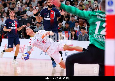 Ariake Arena Tokio, Japan. 2. Aug. 2023. Naoki Fujisaka (JPN), 2. AUGUST 2023 - Handball : Paris Saint-Germain Handball Japan Tour Match zwischen Paris Saint-Germain 39-24 Japan in der Ariake Arena Tokyo, Japan. Kredit: Naoki Nishimura/AFLO SPORT/Alamy Live News Stockfoto