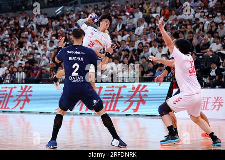 Ariake Arena Tokio, Japan. 2. Aug. 2023. Naoki Fujisaka (JPN), 2. AUGUST 2023 - Handball : Paris Saint-Germain Handball Japan Tour Match zwischen Paris Saint-Germain 39-24 Japan in der Ariake Arena Tokyo, Japan. Kredit: Naoki Nishimura/AFLO SPORT/Alamy Live News Stockfoto