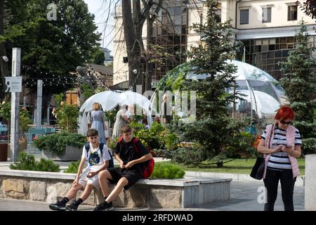 Bonjour Café in Stefan Cell Mare si Sfant Boulrvard. Chisinau Moldova Stockfoto