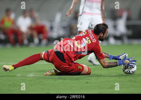 Orlando, Florida, USA. 2. Aug. 2023. Juventus Torwart CARLO PINSOGLIO (23) spart in der zweiten Hälfte der Florida Cup Series Soccer Champions Tour Juventus gegen Real Madrid Fußball im Camping World Stadium in Orlando, FL am 2. August 2023. (Kreditbild: © Cory Knowlton/ZUMA Press Wire) NUR REDAKTIONELLE VERWENDUNG! Nicht für den kommerziellen GEBRAUCH! Stockfoto