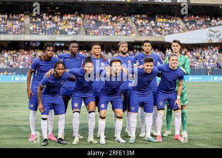 Chicago, USA. 02. Aug. 2023. Chicago, USA, 2. August 2023: Chelsea F.C. beginnt XI. Posieren Sie vor dem Spiel zwischen Chelsea F.C. und Borussia Dortmund am Mittwoch, 2. August 2023 im Soldier Field, Chicago, USA. (KEINE KOMMERZIELLE NUTZUNG) (Shaina Benhiyoun/SPP) Guthaben: SPP Sport Press Photo. Alamy Live News Stockfoto