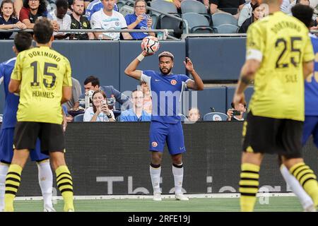 Chicago, USA. 02. Aug. 2023. Chicago, USA, 2. August 2023: Reece James (24 Chelsea F.C.) bereitet sich auf ein Spiel zwischen Chelsea F.C. und Borussia Dortmund am Mittwoch, 2. August 2023 im Soldier Field, Chicago, USA, vor. (KEINE KOMMERZIELLE NUTZUNG) (Shaina Benhiyoun/SPP) Guthaben: SPP Sport Press Photo. Alamy Live News Stockfoto