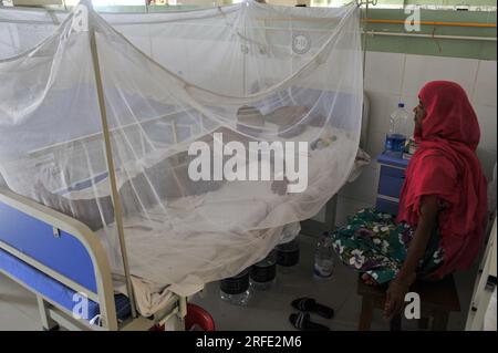 Menschen mit Dengue werden in der Dengue Station des Sylhet mag Osmani Medical College Hospital behandelt. Mehr als 6 Patienten werden derzeit behandelt. Die Zahl der in den Krankenhäusern von Bangladesch diagnostizierten Dengue-Patienten nimmt allmählich zu, und die Zahl der Dengue-Fälle und Todesfälle hat in den letzten drei Wochen im ganzen Land alarmierend zugenommen. Sylhet, Bangladesch. Stockfoto