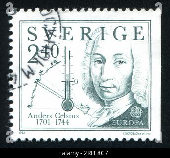 SCHWEDEN - CIRCA 1982: Von Schweden gedruckter Stempel zeigt anders Celsius, circa 1982 Stockfoto