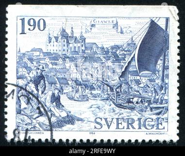 SCHWEDEN - CIRCA 1984: Von Schweden gedruckter Stempel zeigt Gavle, circa 1984 Stockfoto