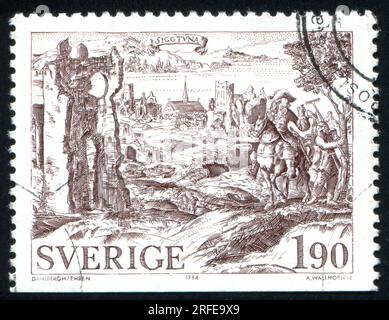 SCHWEDEN - CIRCA 1984: Von Schweden gedruckter Stempel zeigt Sigtuna, circa 1984 Stockfoto