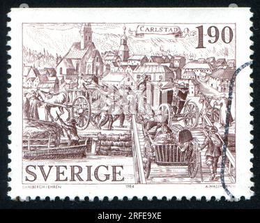 SCHWEDEN - CIRCA 1984: Von Schweden gedruckter Stempel zeigt Karlstad, circa 1984 Stockfoto