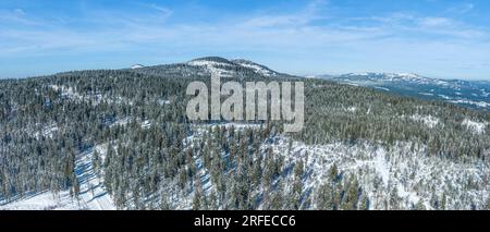 Das Skilanglaufzentrum Bretterschachten im Bayerischen Wald in der Nähe des Great Arber von oben Stockfoto
