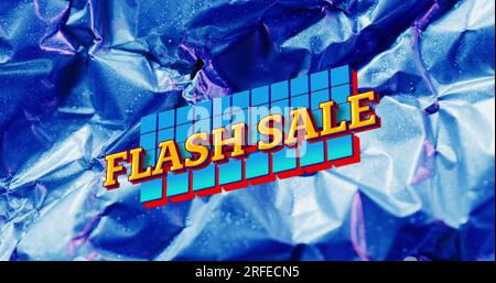 Bild: Text für Flash Sale über Nahaufnahme von blau zerknittertem Papier Stockfoto