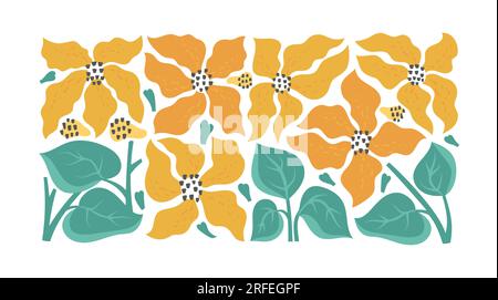 Abstraktes modernes Sonnenblumen-Feldbanner. Trendiger botanischer Hintergrund, Wandbild, Karte. Stock Vektor