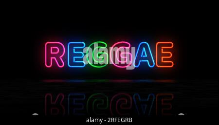 Reggae-Neonsymbol. Freiheit jamaika Kultur Lampen im Retro-Stil. Abstrakte Darstellung des Konzepts 3D. Stockfoto