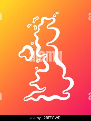 Weiße Umrisskarte des Vereinigten Königreichs auf orangefarbenem und violettem verlaufendem Hintergrund. Stock Vektor