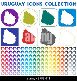 Uruguay Icons Kollektion. Bunte, trendige Kartensymbole. Modernes Uruguay-Abzeichen mit Landkarte. Vektordarstellung. Stock Vektor