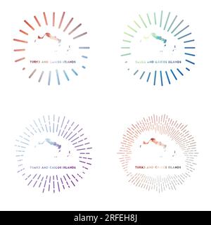 Turks- und Caicosinseln, niedriger Sonnenaufgang. Logo der Insel im geometrischen Polygonstil. Vektordarstellung. Stock Vektor