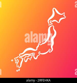 Weiße Umrisskarte Japans auf orangefarbenem und violettem Hintergrund. Stock Vektor