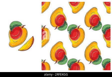 Nahtloses Muster für Küche, Restaurant oder Geschäft. Mit Handzeichen. Mango. Kann als Stoff verwendet werden Stock Vektor