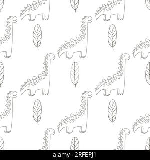 Dinosaurier-Hintergrund. Handgezeichnete niedliche Dinosaurier, nahtloses Muster. Druck für Stoffdesign, Textil, Stoff, Tapete, Verpackung Stock Vektor