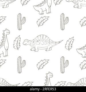 Dinosaurier der Jurassic-Zeit. Farbenfrohe, niedliche Dinosaurier mit nahtlosem Muster. Druck für Textildesign, Textil, Stoff, Tapete, Geschenkpapier Stock Vektor