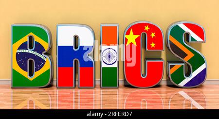 BRICS Summit Konzept im Innenraum, 3D-Rendering Stockfoto