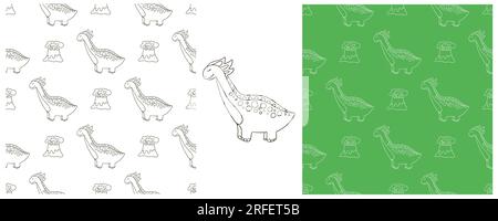 Ein lustiges Dinosauriermuster. Färben des Dinosauriervektorhintergrunds. Druck für Textildesign, Textil, Stoff, Tapete, Geschenkpapier Stock Vektor