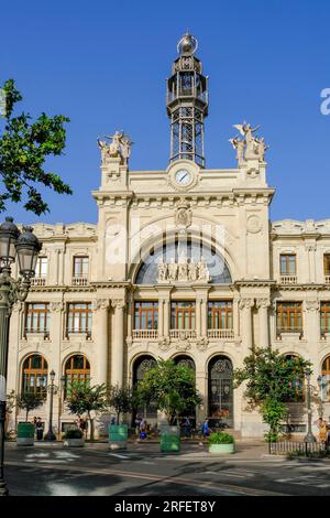 Spanien, Valencia, plaza del Ayuntamiento, Palacio de las Comunicaciones (ehemaliger Edificio de Correos oder Postgebäude) Stockfoto