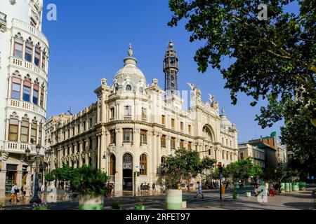 Spanien, Valencia, plaza del Ayuntamiento, Palacio de las Comunicaciones (ehemaliger Edificio de Correos oder Postgebäude) Stockfoto