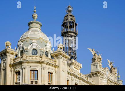 Spanien, Valencia, plaza del Ayuntamiento, Palacio de las Comunicaciones (ehemaliger Edificio de Correos oder Postgebäude) Stockfoto