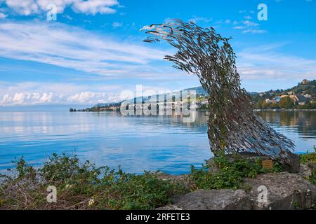 Schweiz, Kanton Vaud, Montreux, die Kais am Ufer des Genfer Sees, über dem Meeresspiegel von den Bildhauern Paolo Albertelli und Mariagrazia Abbaldo Stockfoto