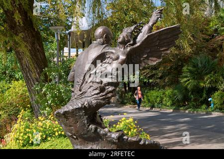 Schweiz, Kanton Vaud, Montreux, die Kais am Ufer des Genfer Sees, Skulptur des Komponisten Igor Stravinsky, Werk der russischen Bildhauer Nikolai Kuznetsov und Natalie Plouromskoya Stockfoto