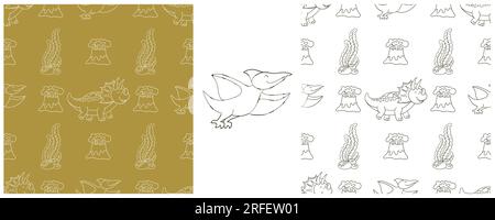 Stell lustige Kinder Dinosaurier-Muster. Färben des Dinosauriervektorhintergrunds. Triceratops. Druck für Textildesign, Textil, Stoff, Tapete, Geschenkpapier Stock Vektor