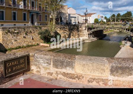 Frankreich, Aude, Narbonne, Robine-Kanal, UNESCO-Weltkulturerbe Stockfoto