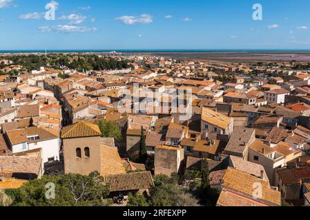 Frankreich, Aude, regionaler Naturpark Narbonne im Mittelmeer, Gruissan, Dächer Stockfoto