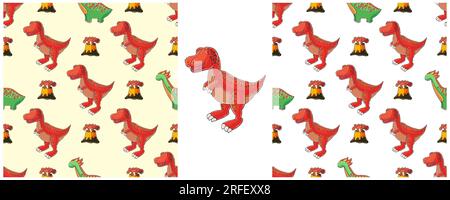 Stell lustige Kinder Dinosaurier-Muster. Tyrannosaurier. Farbenfroher Vektorhintergrund für Dinosaurier. Drucken Stock Vektor