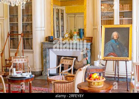 Frankreich, Loiret, Loiretal, UNESCO-Weltkulturerbe, Meung sur Loire, die Burg als historisches Denkmal, die Bibliothek Stockfoto