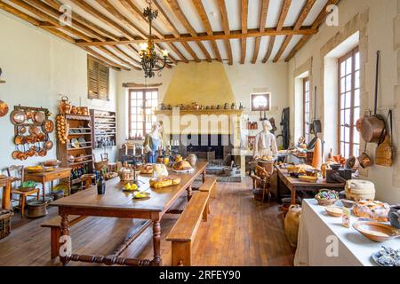 Frankreich, Loiret, Loire-Tal, das von der UNESCO zum Weltkulturerbe erklärt wurde, Meung sur Loire, das Schloss, das als historisches Denkmal gilt, die große Küche Stockfoto