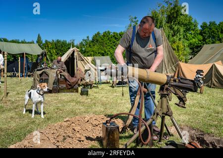 Frankreich, Basse Normandie, Calvados, Colleville Montgomery, Gedenkfeier zum 79. Jahrestag am 6. Juni 1944. Nachstellungslager Stockfoto