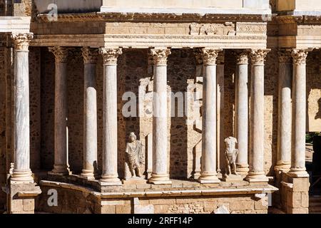 Spanien, Extremadura, Merida, Archäologisches Ensemble von Merida, das von der UNESCO zum Weltkulturerbe erklärt wurde, die römischen Ruinen von Augusta Emerita, das Theater Stockfoto