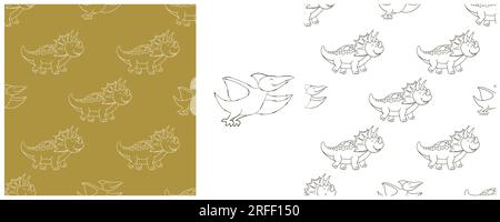 Stell lustige Kinder Dinosaurier-Muster. Färben des Dinosauriervektorhintergrunds. Triceratops. Drucken für Textildesign Stock Vektor