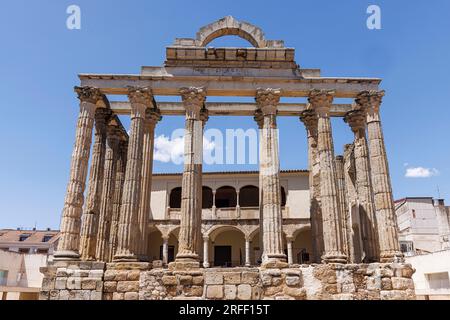 Spanien, Extremadura, Merida, archäologisches Ensemble von Merida, das von der UNESCO zum Weltkulturerbe erklärt wurde, die römischen Ruinen von Augusta Emerita, der Tempel von Diana oder der Palast von Los Corbos Stockfoto