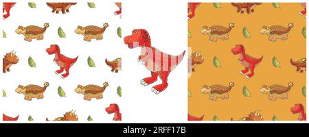 Stell lustige Kinder Dinosaurier-Muster. Farbenfroher Vektorhintergrund für Dinosaurier. Tyrannosaurus. Druck für Stoffdesign, Textil, Stoff, Tapete, Verpackung Stock Vektor