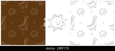 Dinosaurier der Jurassic-Zeit. Farbset Dinosaurier Nahtloses Muster. Für Design drucken Stock Vektor