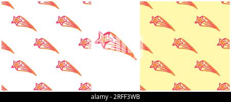 Nahtloses Muster im Raum. Kometen. Zeichensätze mit Wachsstiften. Druck für Textildesign, Textil, Stoff, Tapete, Geschenkpapier Stock Vektor