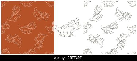 Stell lustige Kinder Dinosaurier-Muster. Färben des Dinosauriervektorhintergrunds. Triceratops. Für Design drucken Stock Vektor