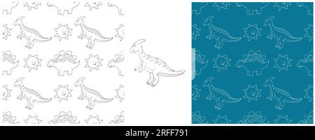 Stell lustige Kinder Dinosaurier-Muster. Stegosaurus. Färben des Dinosauriervektorhintergrunds. Druck für Stoffdesign, Textil, Stoff, Geschenkpapier Stock Vektor